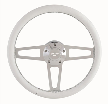 Billet T Series White Wrapped Polished Spoke Steering Wheel with Chevrolet Logo & Install Kit (5196-1)