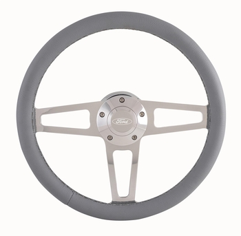 Billet T Series Gray Wrapped Polished Spoke Steering Wheel with Ford Logo & Install Kit (5285-1)