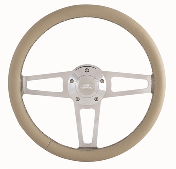 Billet T Series Tan Wrapped Polished Spoke Steering Wheel with Ford Logo & Install Kit (5285-1)