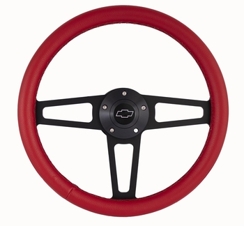 Billet T Series Red Wrapped Black Spoke Steering Wheel with Chevy Logo & Install Kit (5196)