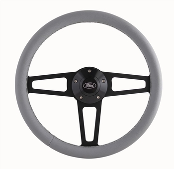 Billet T Series Gray Wrapped Black Spoke Steering Wheel with FORD Logo & Install Kit (5285)