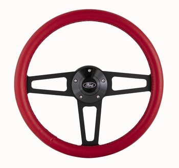 Billet T Series Red Wrapped Black Spoke Steering Wheel with FORD Logo & Install Kit (5285)