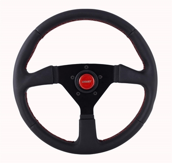 Performance Steering Wheel 13.75" Wrapped w/Red Stitching & Center Cap