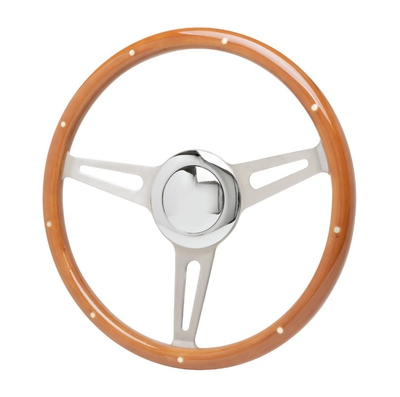 15″ Vintage Classic Style Wood Steering Wheel – Brushed Stainless